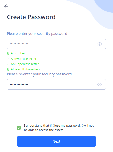 Create new wallet: Enter password